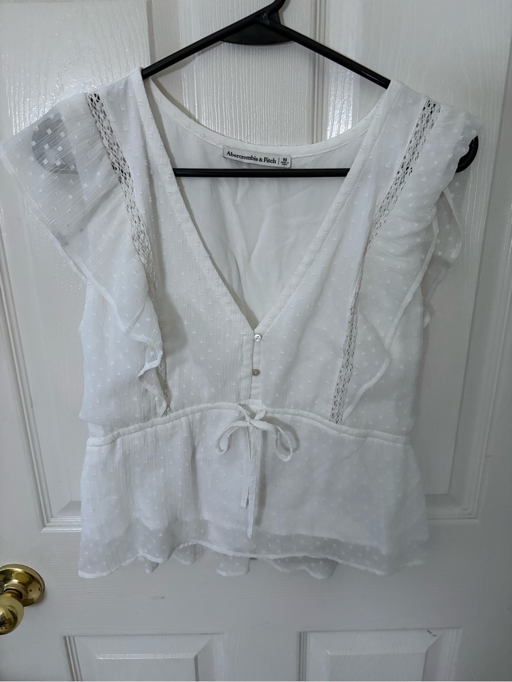 Abercrombie & Fitch White V-Neck Peplum Top with Flutter Sleeves